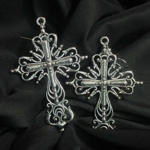 Handmade Cross Oversized Silver Dangle Earrings, Gothic, For Gifts, Party